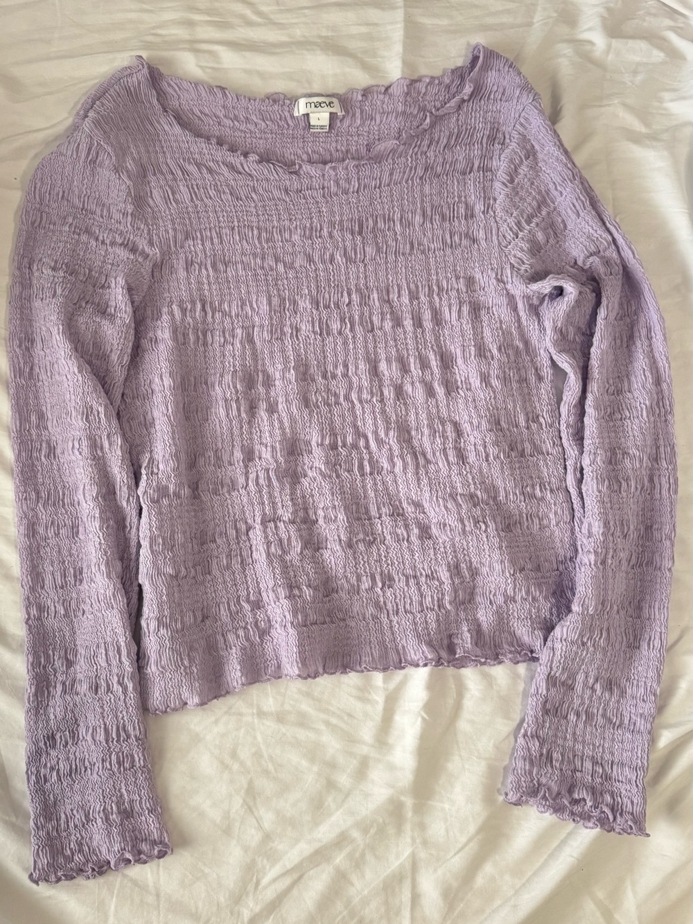 Anthropologie Maeve Lavender Smocked Long Sleeve Top - Picture 1 of 3
